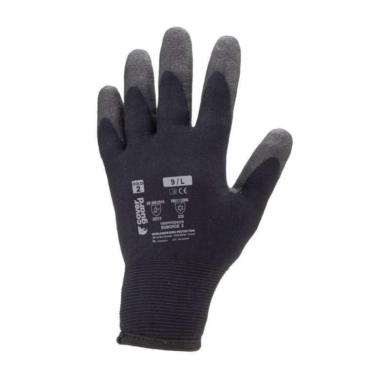 Safety gloves EUROICE 2 1WIPP0 (CI, PVC palm coated, black)